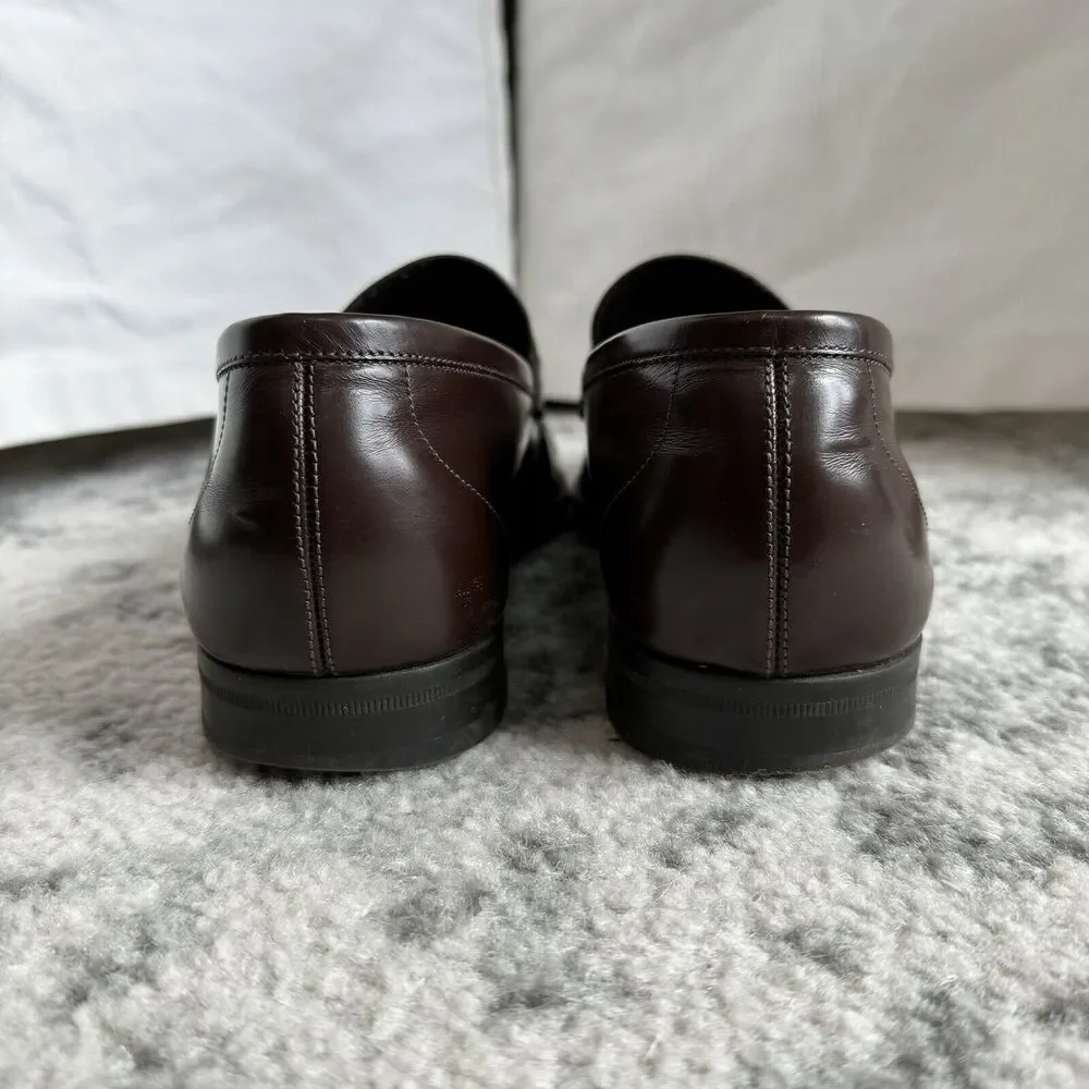 Salvatore Ferragamo Brown Patent Leather Black Gancini Bit Slip On Loafer 9 Shoe